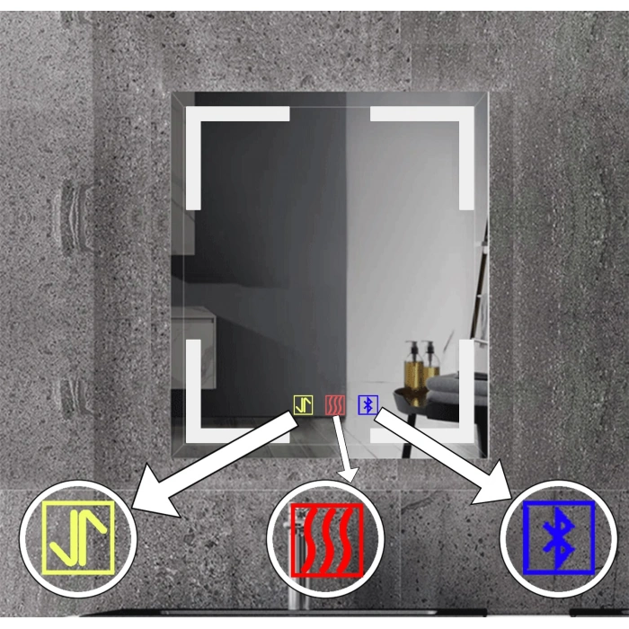 70x100(h) cm Bluetoothlu Buğu Çözücülü Dokunmatik Işıklı Kumlamalı Banyo Aynası