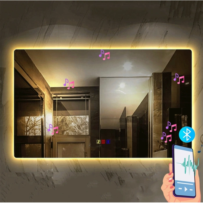 (h)80x100cm Bluetoothlu Buğu Çözücülü Dokunmatik Işıklı Ledli Banyo Aynası