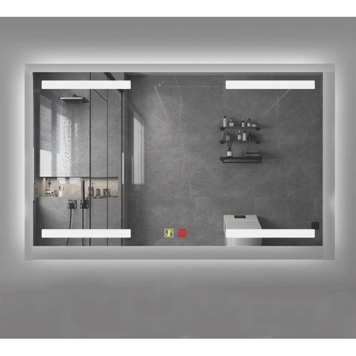 (h)80x120 cm Buğu Çözücülü Dokunmatik Işıklı Kumlamalı Banyo Aynası