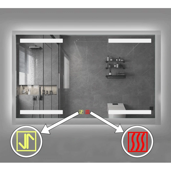 (h)80x120 cm Buğu Çözücülü Dokunmatik Işıklı Kumlamalı Banyo Aynası