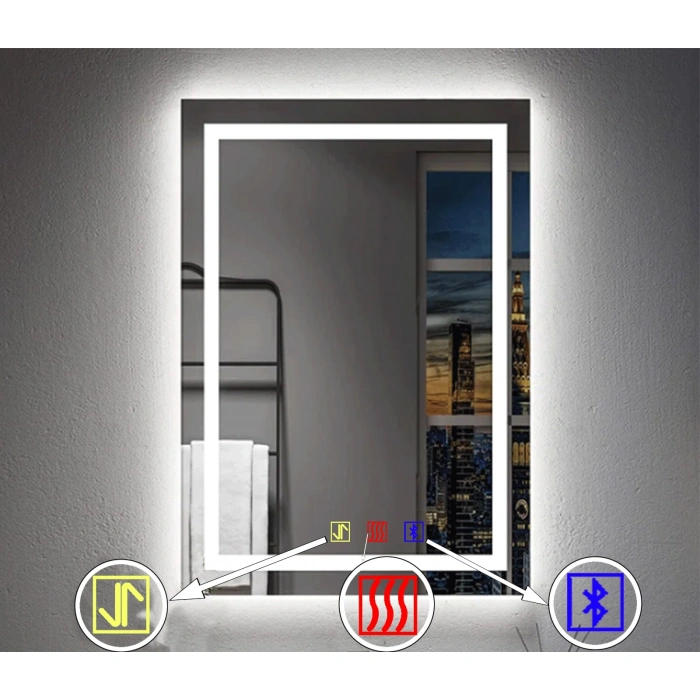50x70(h) cm Bluetoothlu Buğu Çözücülü Dokunmatik Işıklı Kumlamalı Banyo Aynası