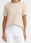 Bisiklet Yaka Pamuklu T-shirt-Açık Bej