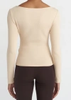Büzgülü Kayık Yaka Top-Açık Bej