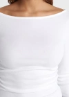 Büzgülü Kayık Yaka Top-Beyaz