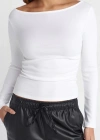 Büzgülü Kayık Yaka Top-Beyaz