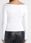 Büzgülü Kayık Yaka Top-Beyaz