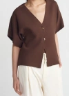 V Yaka Düğmeli Triko Hırka-Kahve