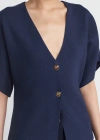 V Yaka Düğmeli Triko Hırka-Lacivert