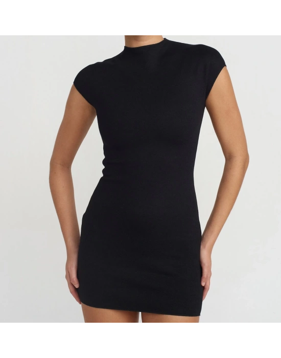 Kısa Streç Örme Elbise-Siyah