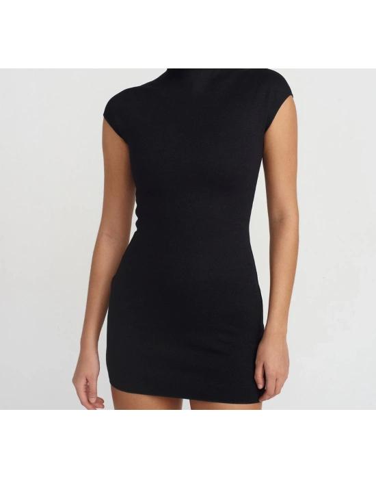 Kısa Streç Örme Elbise-Siyah