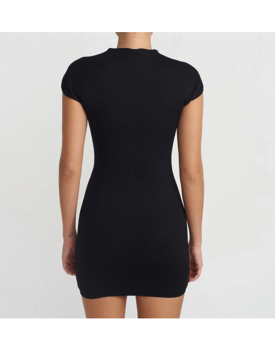 Kısa Streç Örme Elbise-Siyah