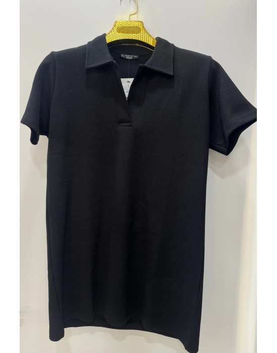 Siyah lacos yaka elbise