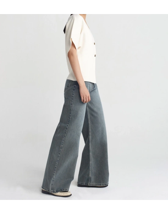 V Yaka Düğmeli Triko Hırka-Ekru