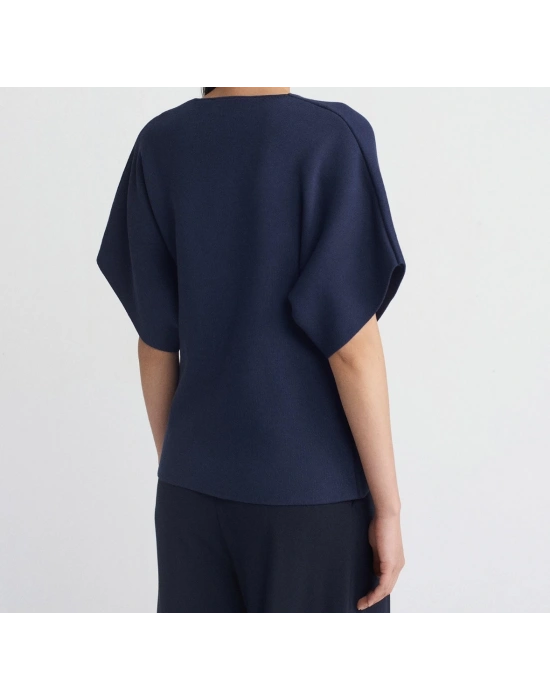 V Yaka Düğmeli Triko Hırka-Lacivert