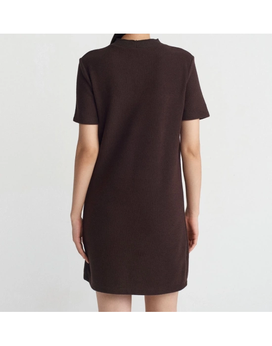 Yumuşak Mini Elbise-Kahve