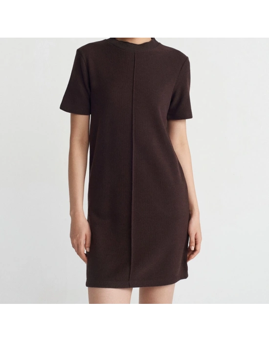 Yumuşak Mini Elbise-Kahve