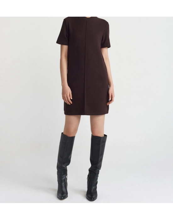 Yumuşak Mini Elbise-Kahve