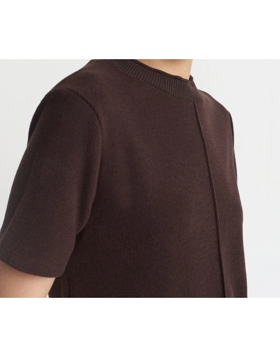 Yumuşak Mini Elbise-Kahve