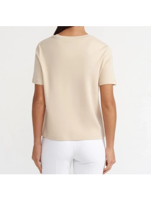 Bisiklet Yaka Pamuklu T-shirt-Açık Bej
