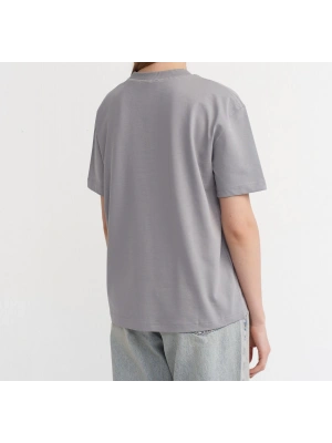 Dekoratif Dikişli Bisiklet Yaka Tshirt-Gri