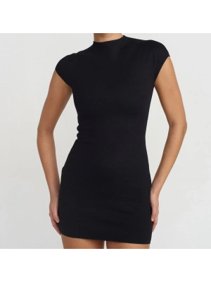 Kısa Streç Örme Elbise-Siyah