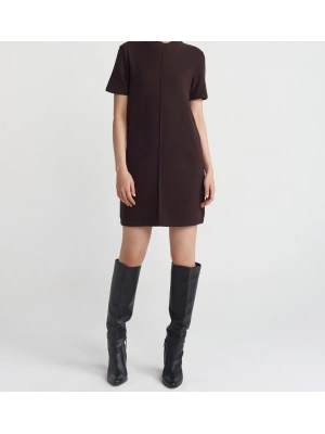 Yumuşak Mini Elbise-Kahve