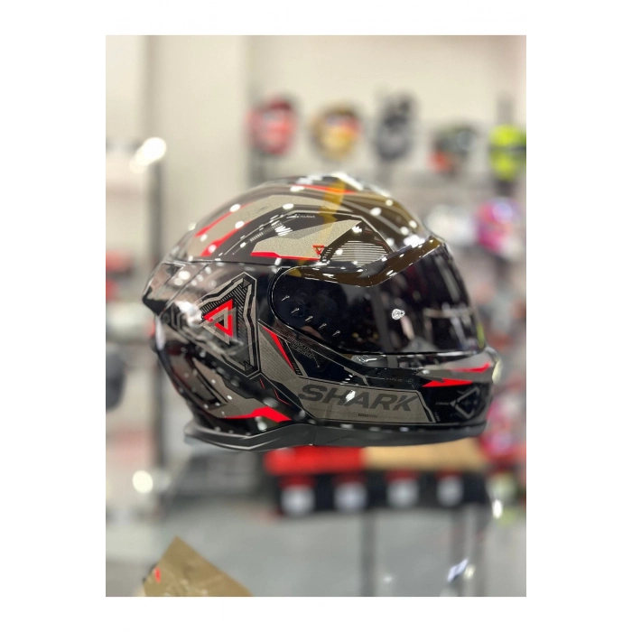 Skwal i3 Linik Parlak Siyah Kırmızı Ledli Kask Şeffaf Vizörlü