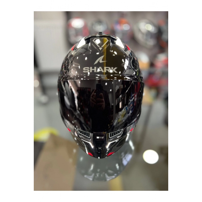 Skwal i3 Linik Parlak Siyah Kırmızı Ledli Kask Şeffaf Vizörlü