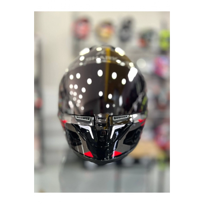 Skwal i3 Linik Parlak Siyah Kırmızı Ledli Kask Şeffaf Vizörlü