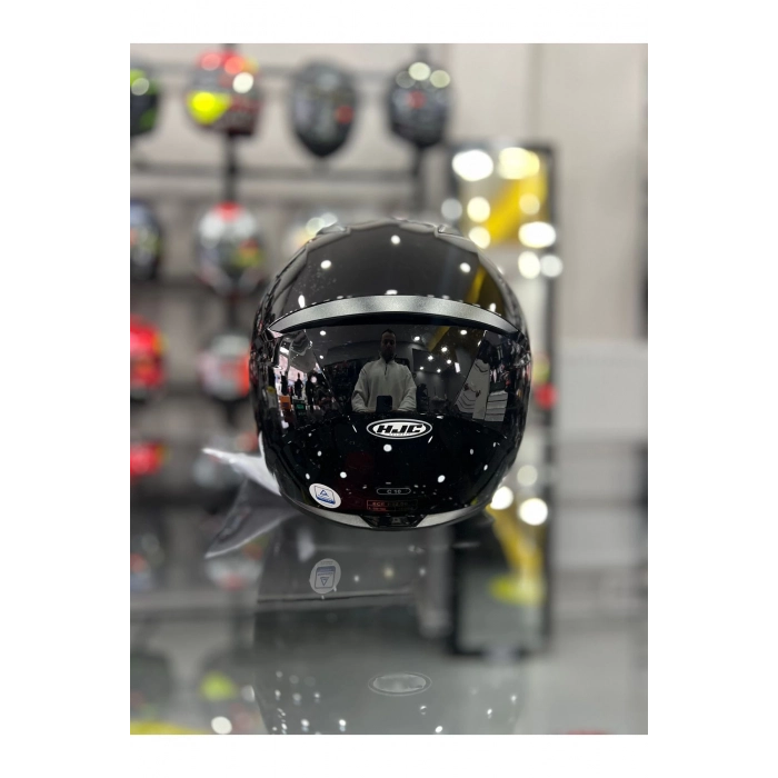C10 Kapalı Motosiklet Kaskı Parlak Siyah Şeffaf Vizörlü