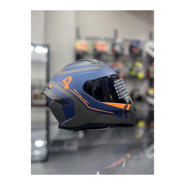 Helmets Kapalı Full Face Kask Mavi Siyah Vizörlü