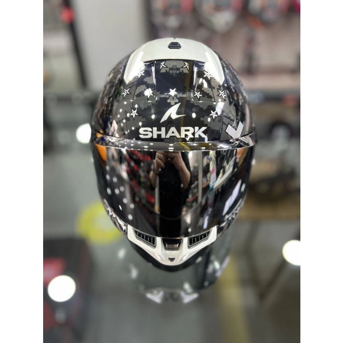 Skwal i3 Hellcat Parlak Siyah Beyaz Şeffaf ( x1 Silver Vizör)