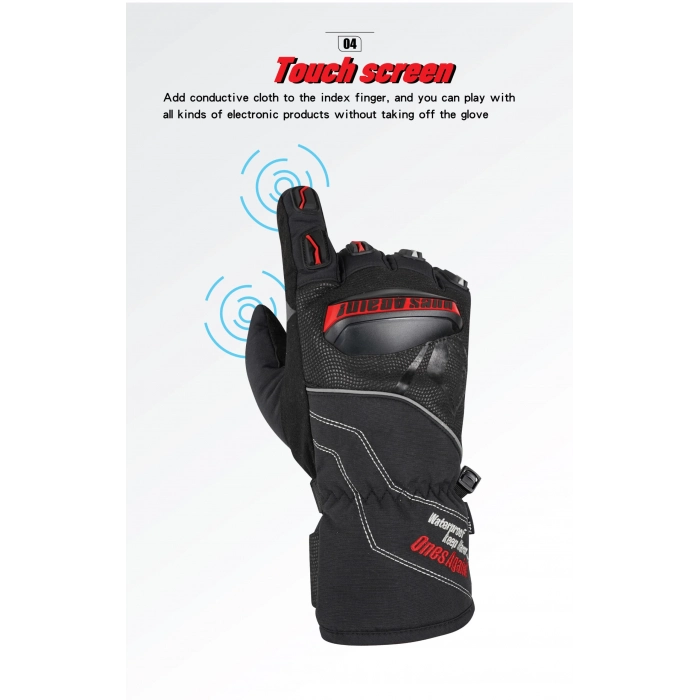 Kışlık Su Geçirmez Motorcu Eldiven Kırmızı Siyah