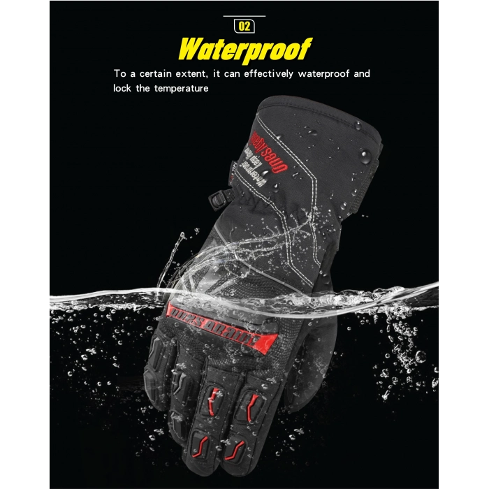 Kışlık Su Geçirmez Motorcu Eldiven Kırmızı Siyah