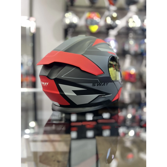 Kırmızı Siyah 912 Çene Açılır Kask Gold Vizörlü(+1 Şeffaf Vizör)