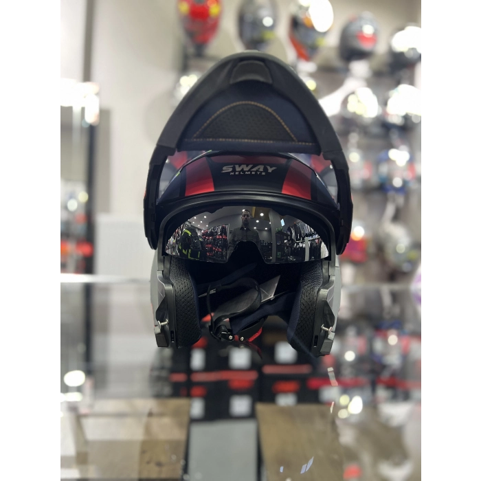 Kırmızı Siyah 912 Çene Açılır Kask Gold Vizörlü(+1 Şeffaf Vizör)