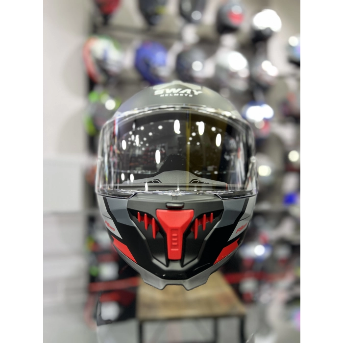 865 Kırmızı Siyah Kapalı Kask Güneş Vizörlü