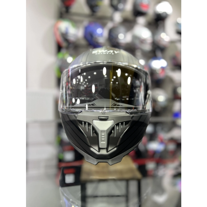 865 Space Siyah Beyaz Kapalı Kask Güneş Vizörlü