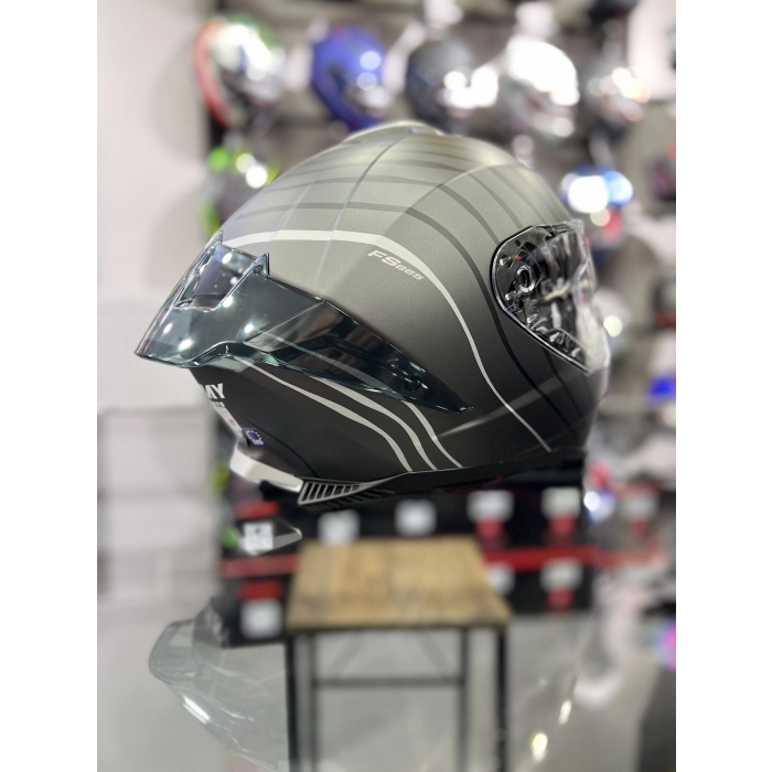 865 Space Siyah Beyaz Kapalı Kask Güneş Vizörlü