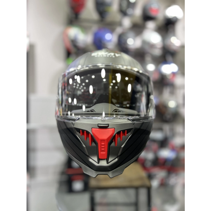 865 Space Kırmızı Siyah Kapalı Kask Güneş Vizörlü