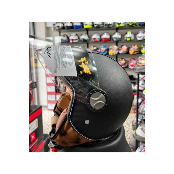 701 Deri Kaplı Yarı Camlı Elektrikli Bisiklet Motosiklet Scooter Kaskı 2xl Beden Siyah