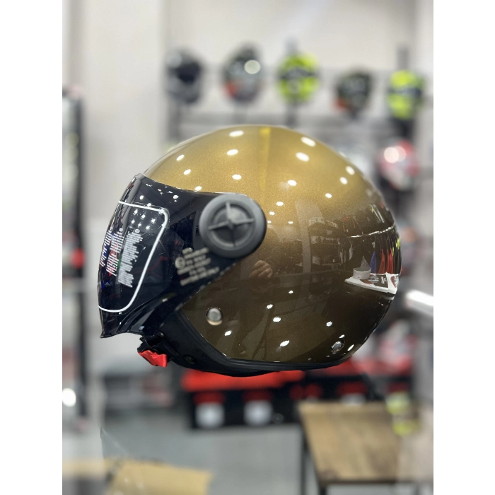 FX-101 Kahverengi Yarım Kask Siyah Vizörlü