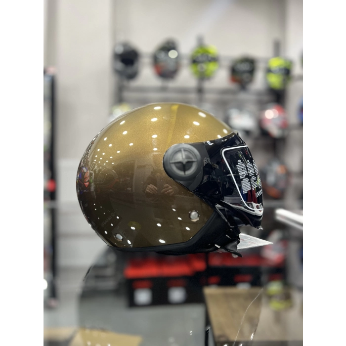 FX-101 Kahverengi Yarım Kask Siyah Vizörlü