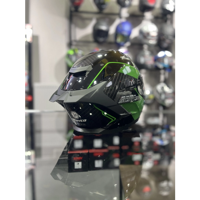 871 Ghost Yeşil Siyah Vizörlü Kapalı Kask