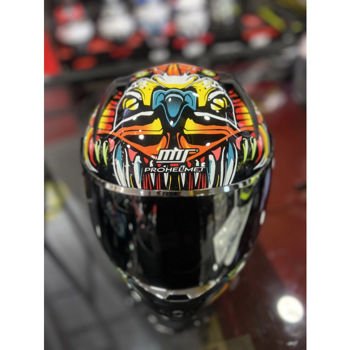 801 Azure Yeşil Turuncu Kapalı Kask Ayna Vizörlü