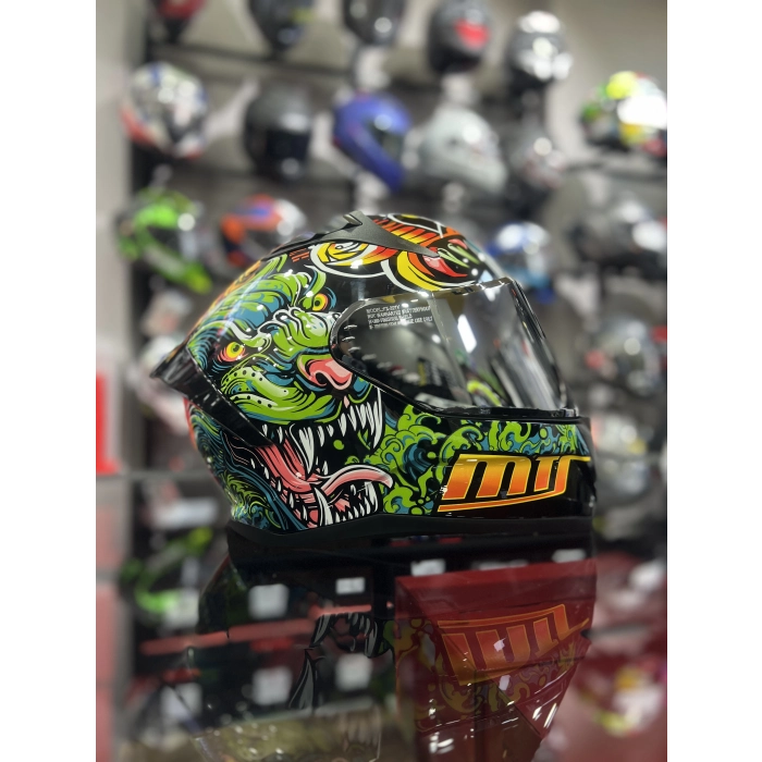 801 Azure Yeşil Turuncu Kapalı Kask Ayna Vizörlü