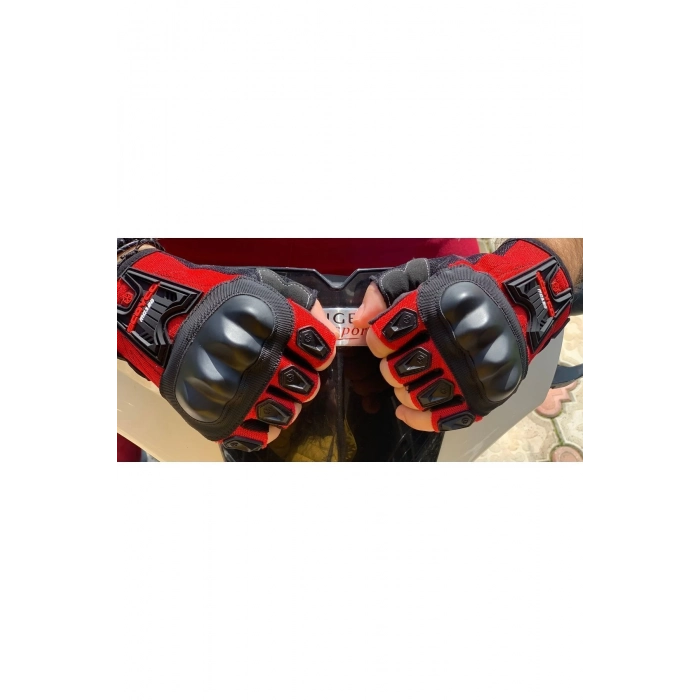 Fnm--mc12d- Full Üst Korumalı Yazlık Mevsimlik Yarım Eldiven Kırmızı