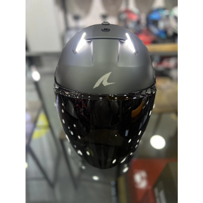 Skwal i3 Jet Mat Siyah Ledli Yarım Kask Siyah Vizörlü (+1 Şeffaf Vizör)