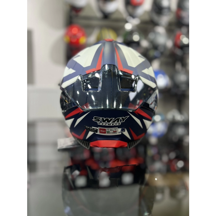 865 Atos Mavi Beyaz Kapalı Kask Güneş Vizörlü