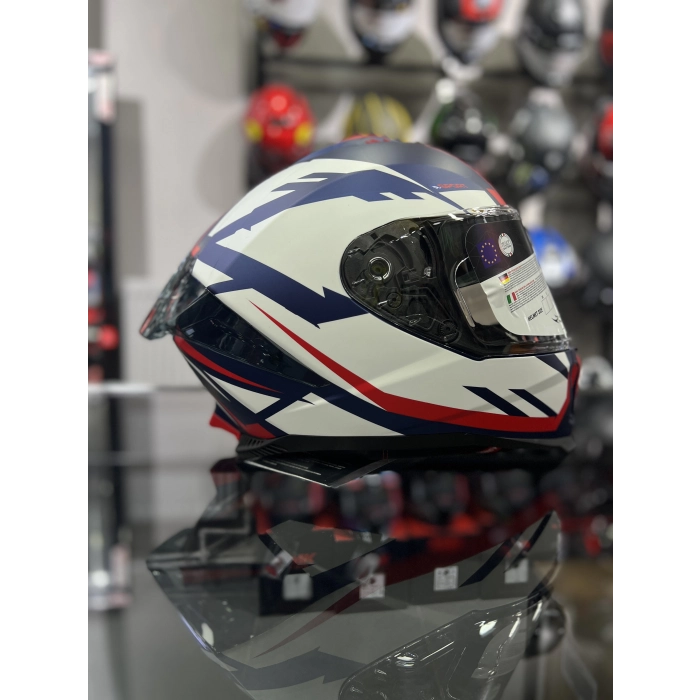 865 Atos Mavi Beyaz Kapalı Kask Güneş Vizörlü